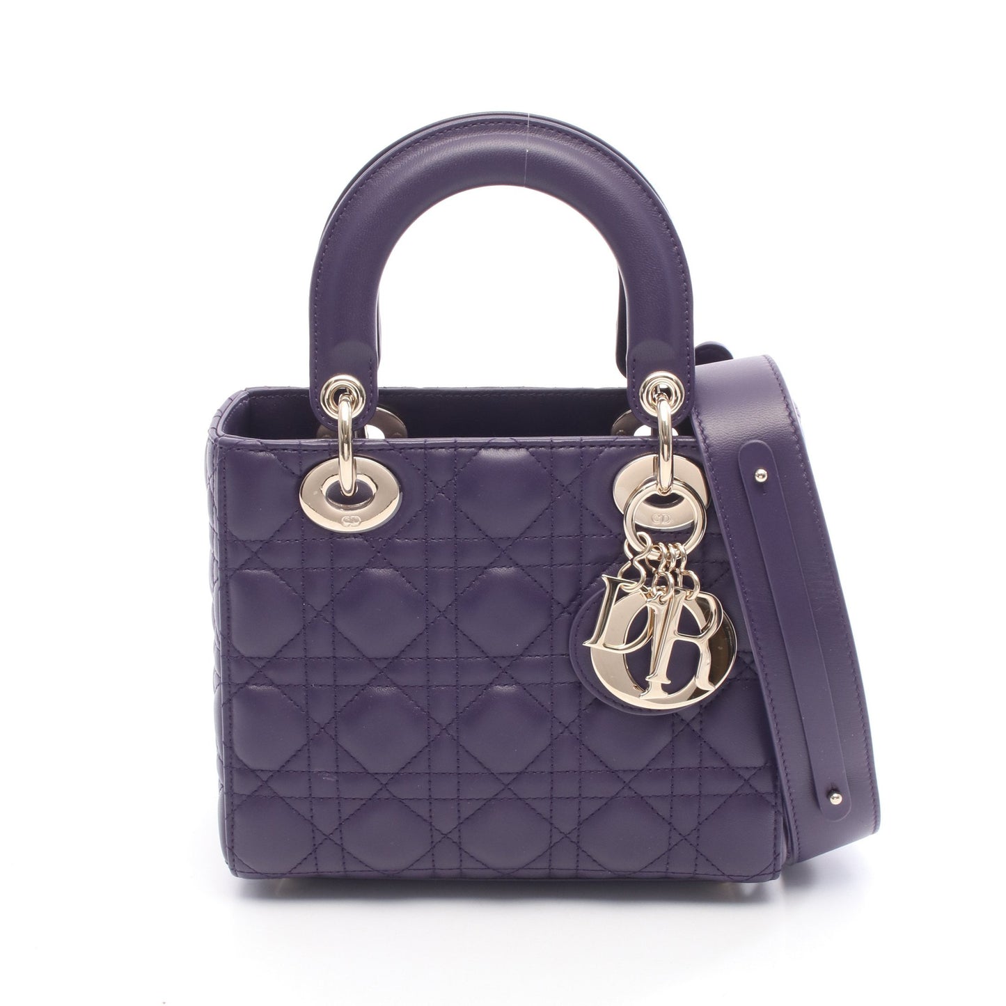 LADY DIOR MY ABCDIOR レディディオール スモール カナージュ ハンドバッグ レザー ダークパープル 2WAY クリスチャンディオール バッグ Christian Dior
