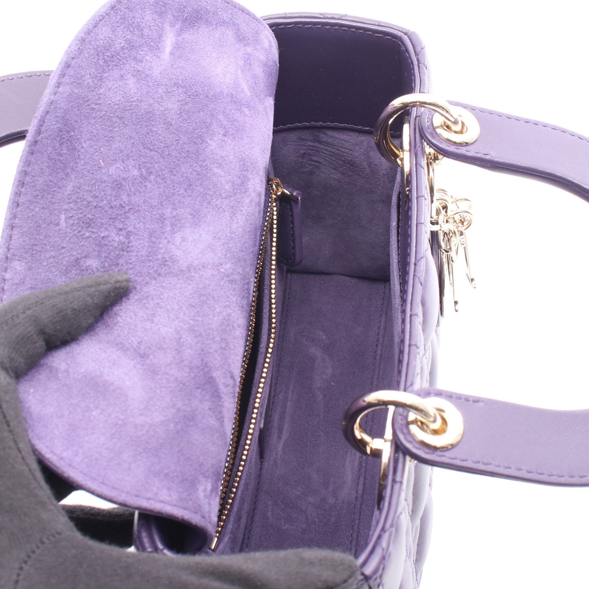 LADY DIOR MY ABCDIOR レディディオール スモール カナージュ ハンドバッグ レザー ダークパープル 2WAY クリスチャンディオール バッグ Christian Dior