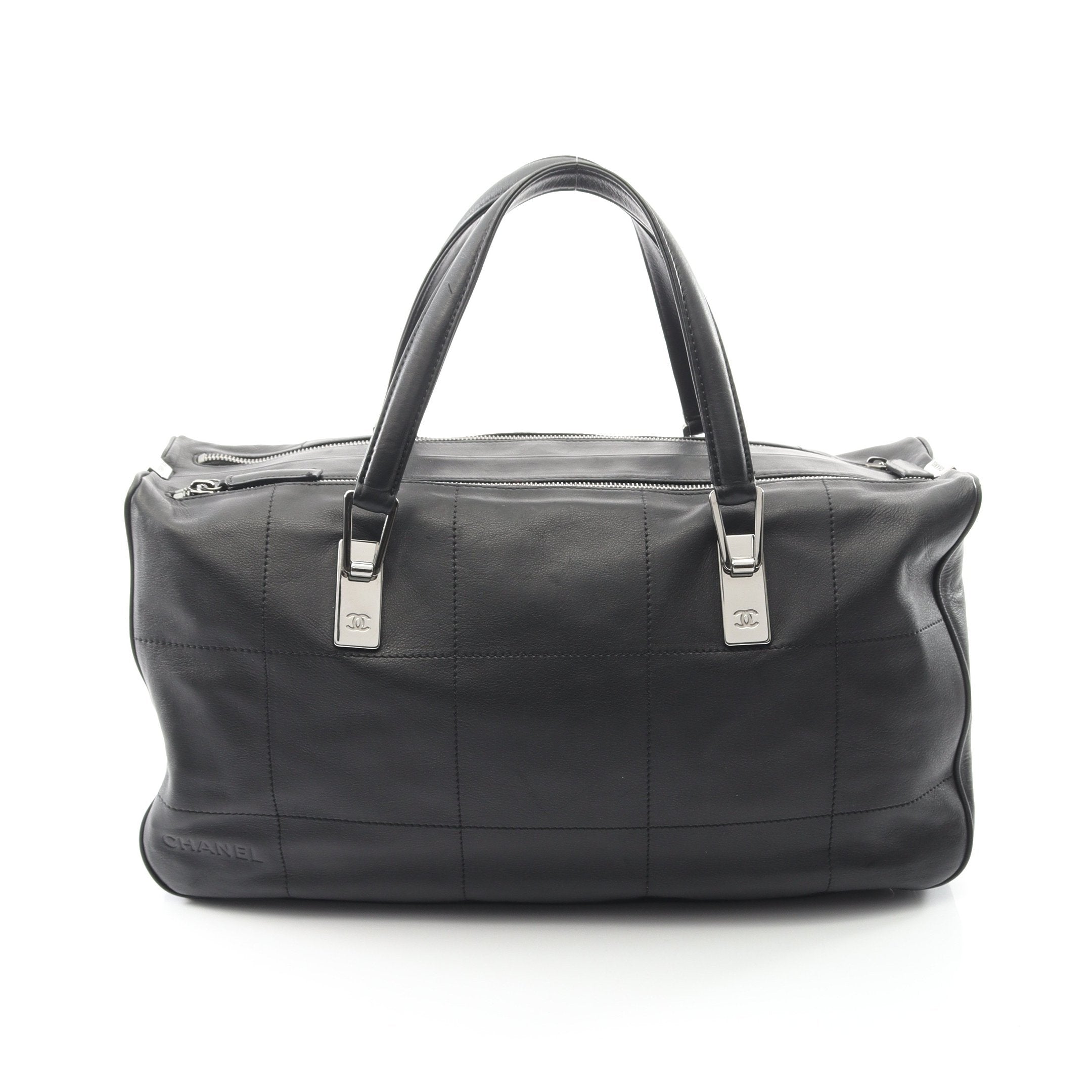 チョコバー ボストンバッグ ラムスキン ブラック シルバー金具