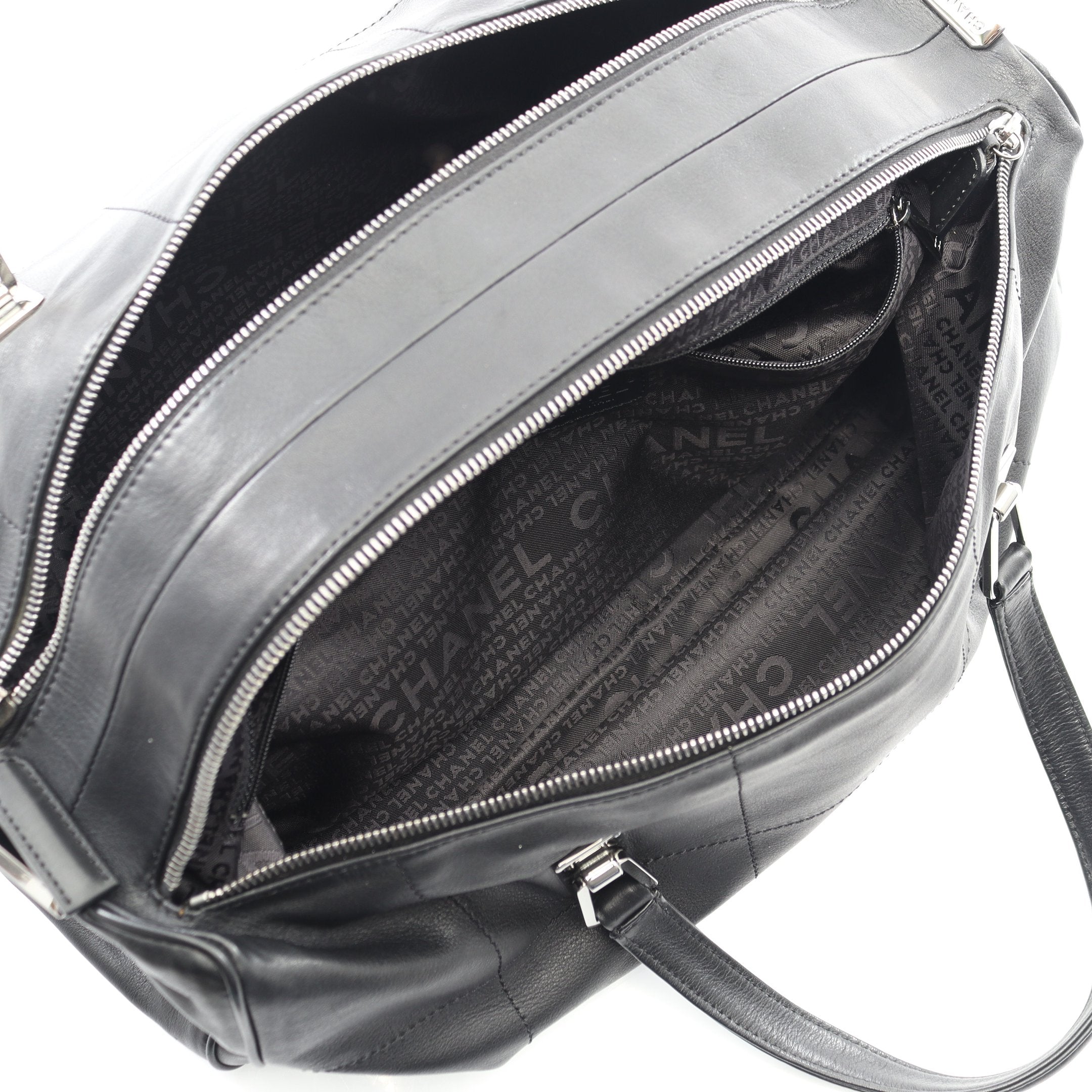 チョコバー ボストンバッグ ラムスキン ブラック シルバー金具