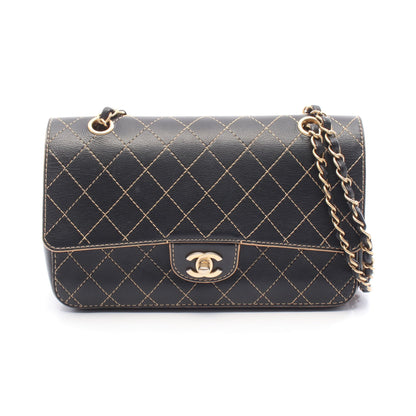 マトラッセ Wフラップ Wチェーンショルダーバッグ レザー ブラック ゴールド金具 シャネル バッグ CHANEL