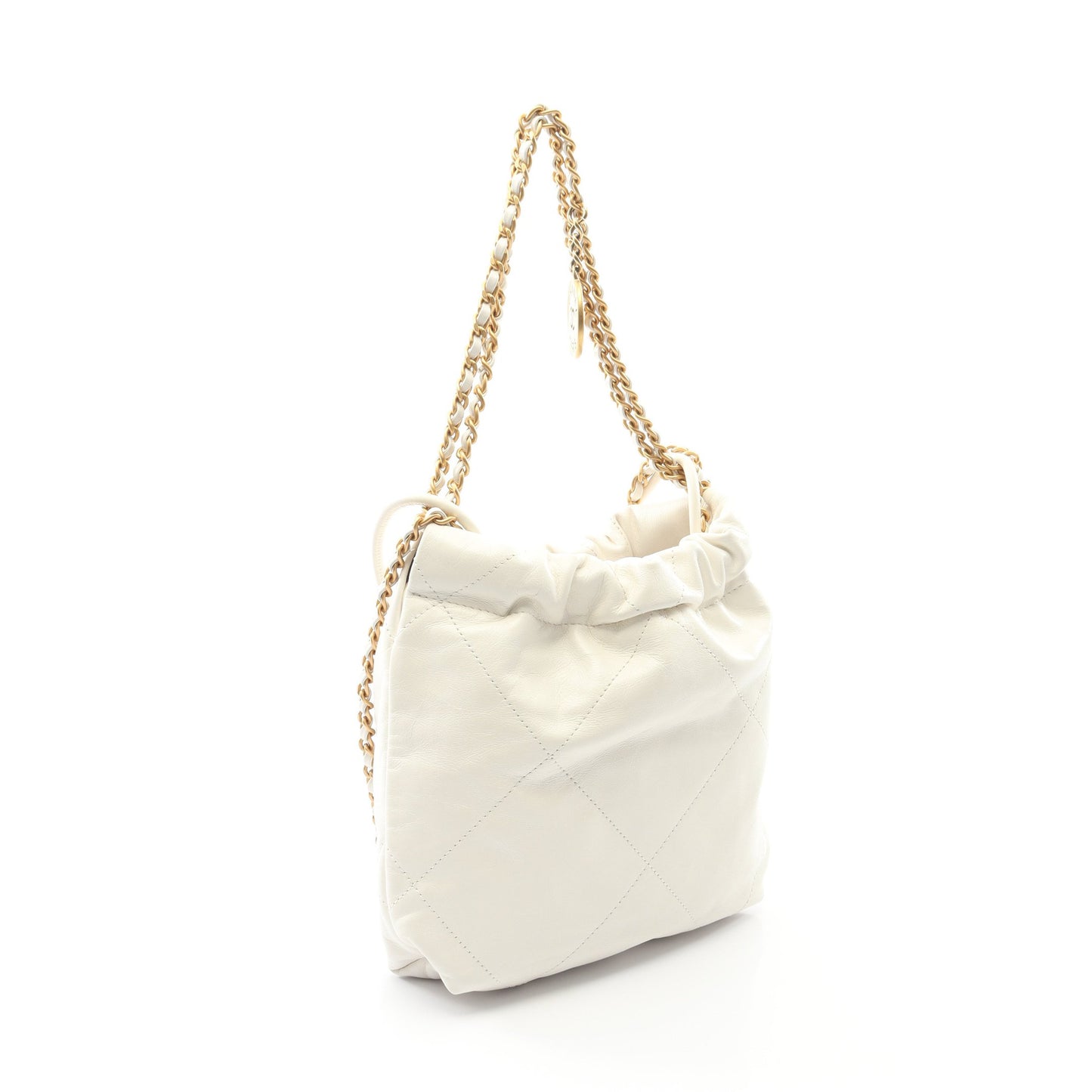 CHANEL 22 ミニ チェーンショルダーバッグ レザー ホワイト ゴールド金具 2WAY シャネル バッグ CHANEL