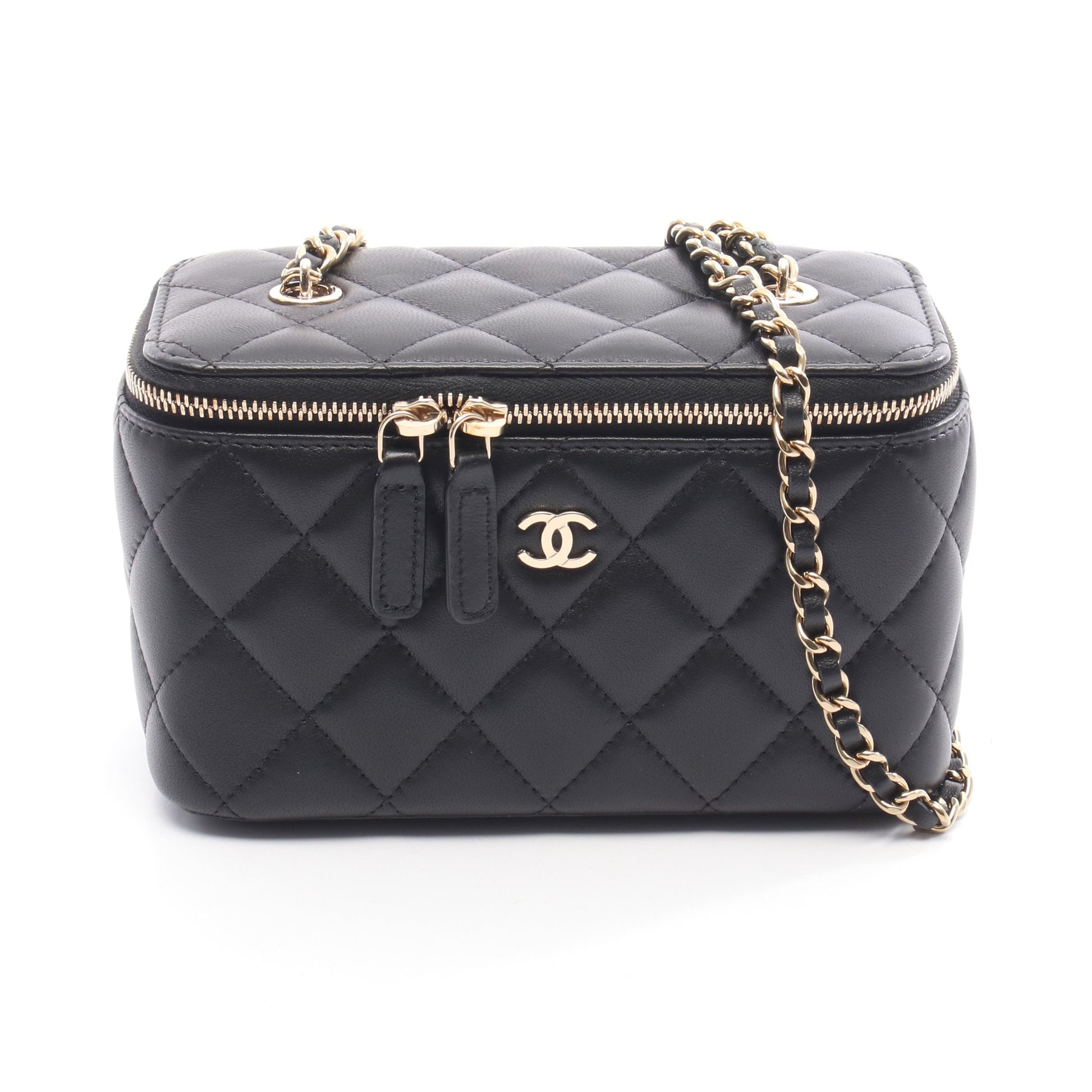 マトラッセ スモールバニティ チェーンショルダーバッグ ラムスキン ブラック ゴールド金具 シャネル バッグ CHANEL
