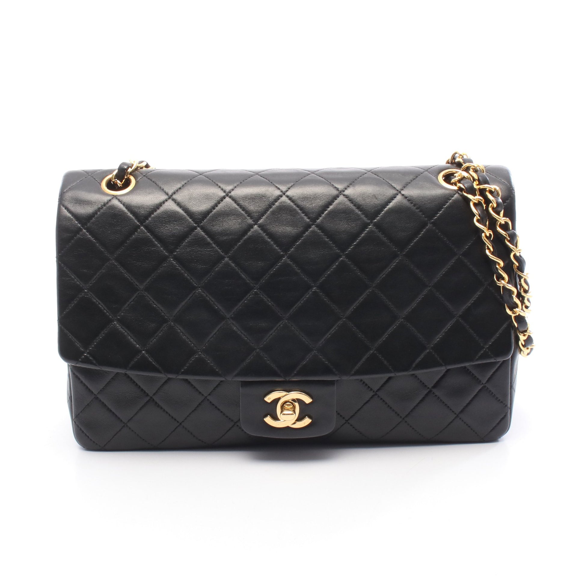マトラッセ 27 Wチェーンショルダーバッグ ラムスキン ブラック ゴールド金具 シャネル バッグ CHANEL