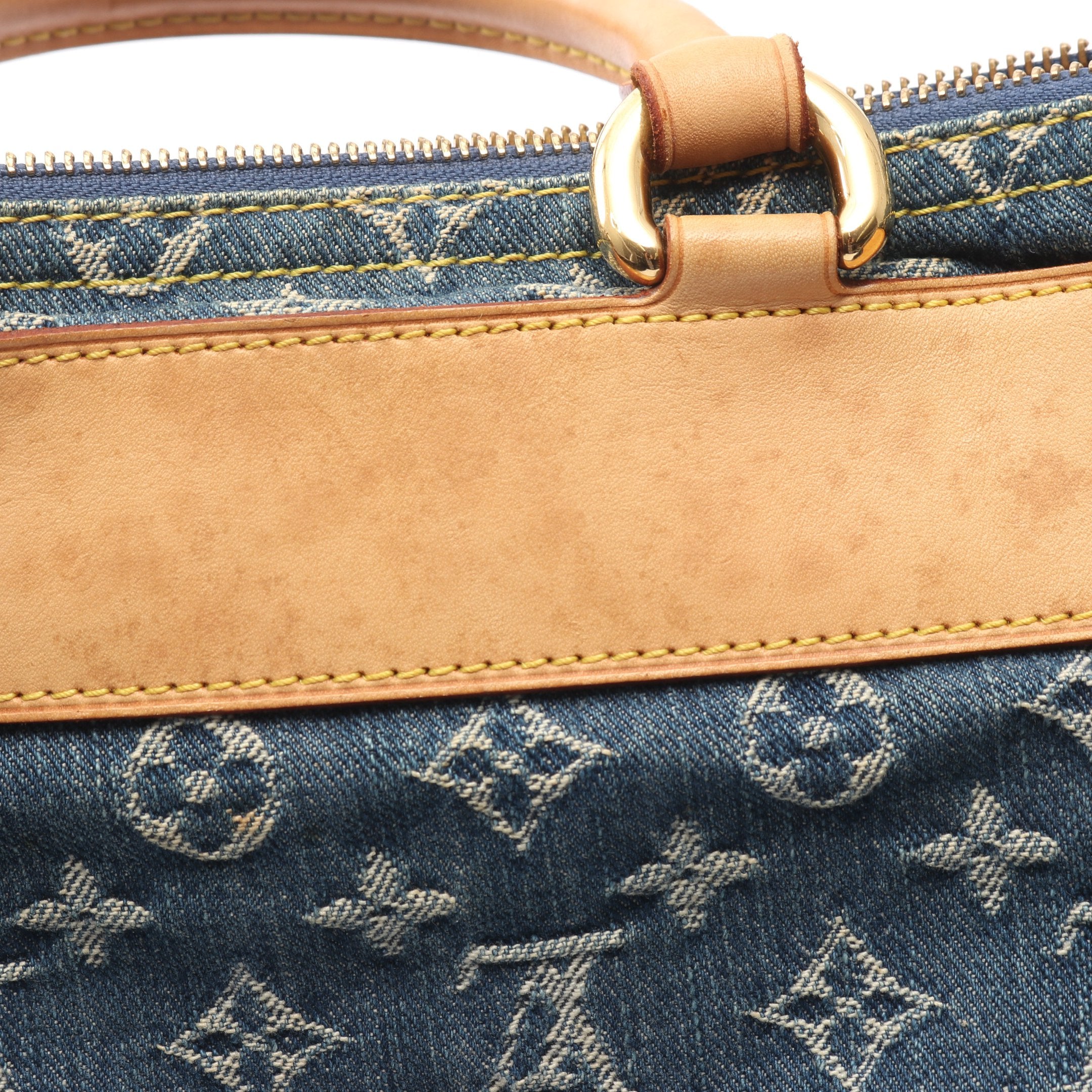 ネオスピーディ モノグラムデニム ハンドバッグ デニム レザー ブルー