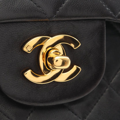 マトラッセ Wフラップ Wチェーンショルダーバッグ ラムスキン ブラック ゴールド金具 シャネル バッグ CHANEL