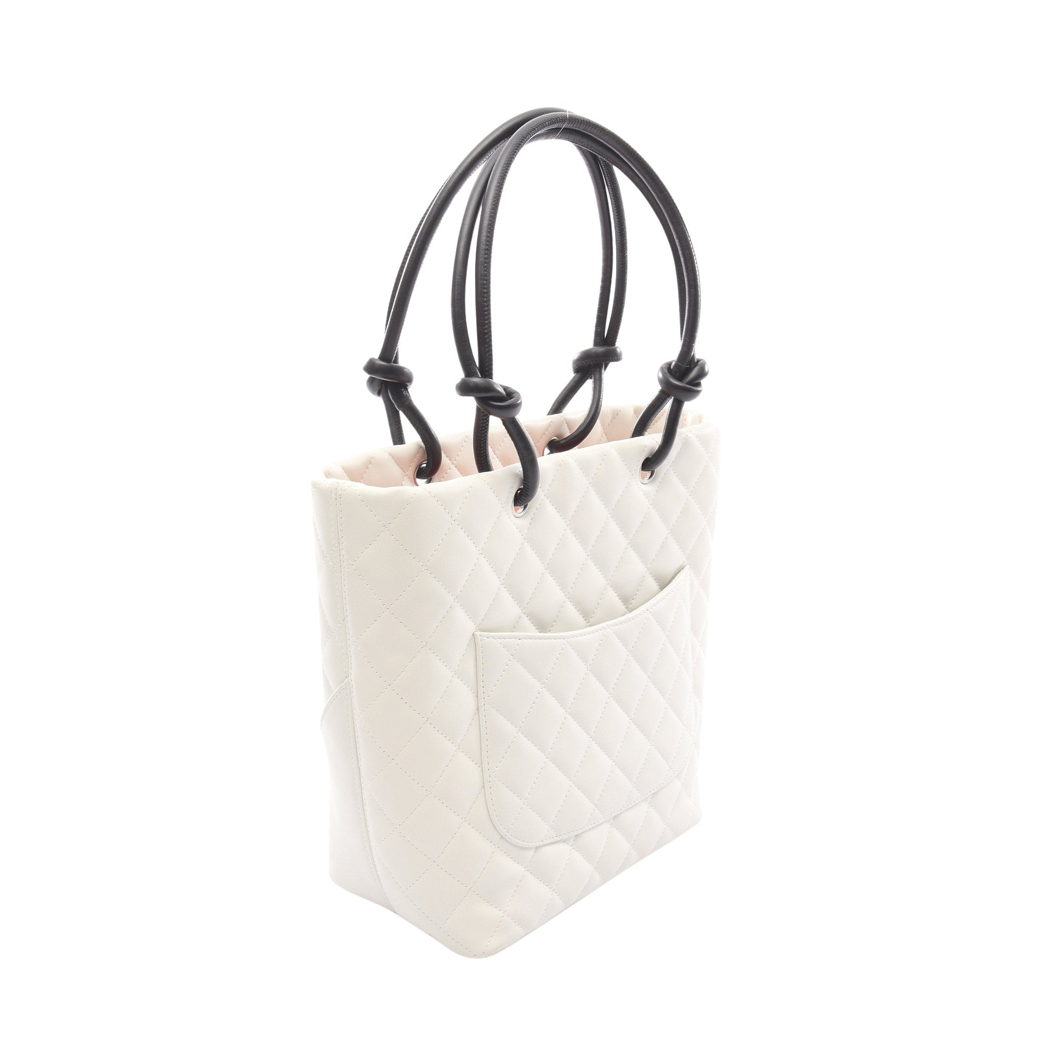 CHANEL カンボンライン トートバッグ ホワイト カンボンライン ミディアム ハンドバッグ トートバッグ レザー
