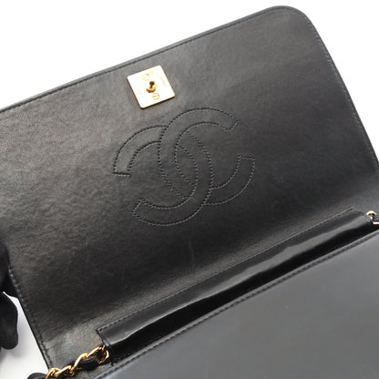 マトラッセ フルフラップ チェーンショルダーバッグ ラムスキン ブラック ゴールド金具 シャネル バッグ CHANEL