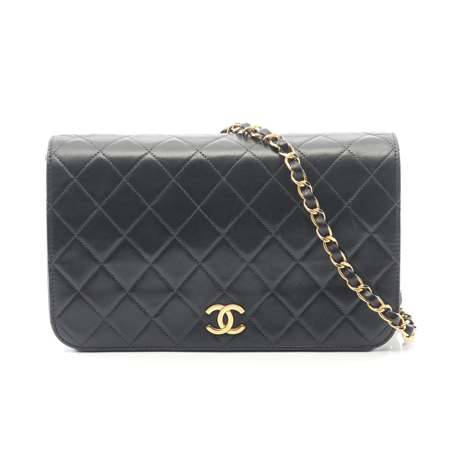 マトラッセ フルフラップ チェーンショルダーバッグ ラムスキン ブラック ゴールド金具 シャネル バッグ CHANEL