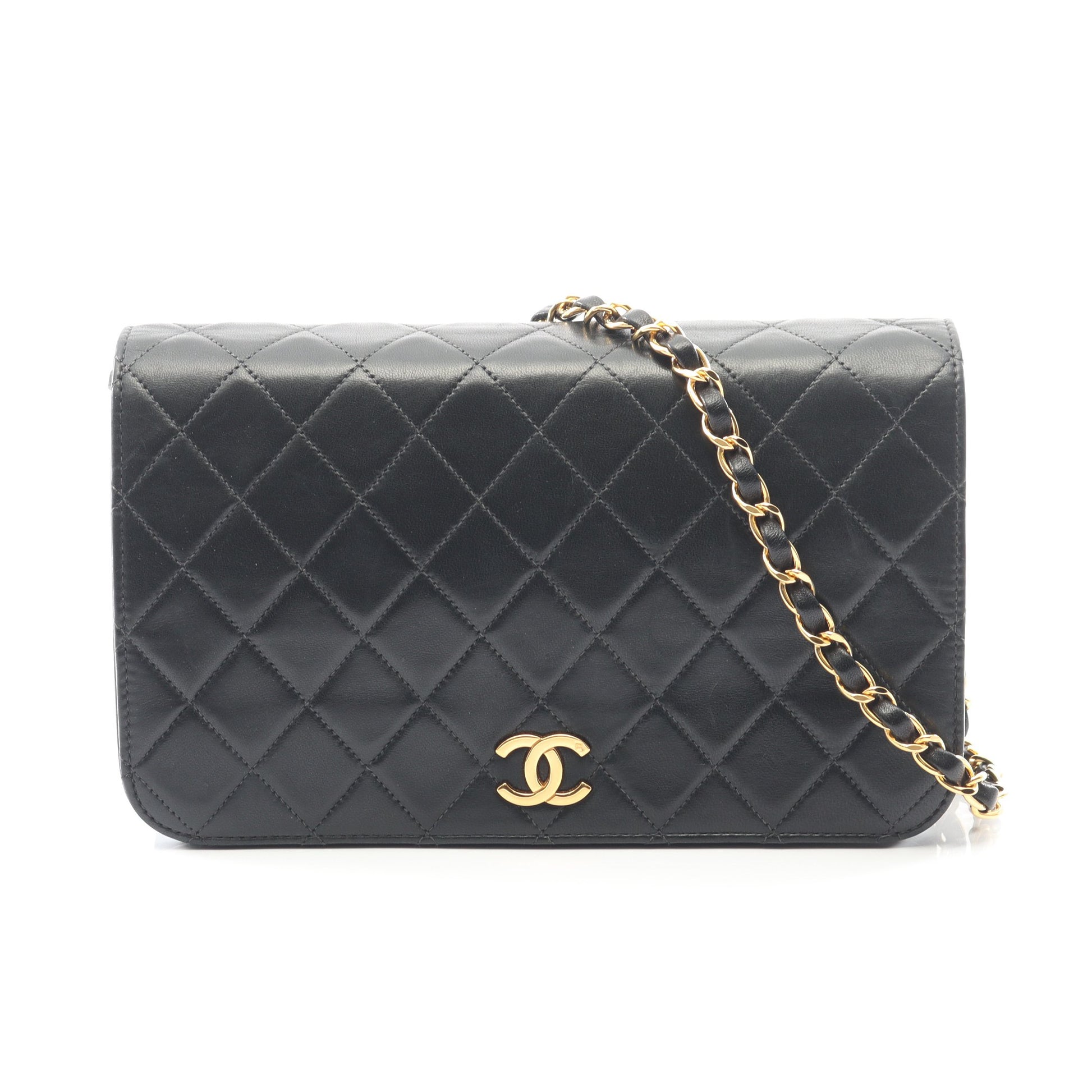 マトラッセ フルフラップ チェーンショルダーバッグ ラムスキン ブラック ゴールド金具 シャネル バッグ CHANEL