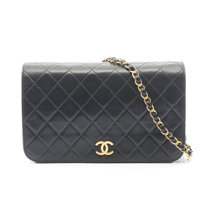 マトラッセ フルフラップ チェーンショルダーバッグ ラムスキン ブラック ゴールド金具 シャネル バッグ CHANEL