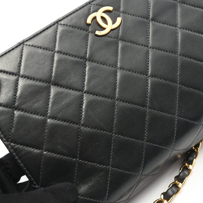 マトラッセ フルフラップ チェーンショルダーバッグ ラムスキン ブラック ゴールド金具 シャネル バッグ CHANEL