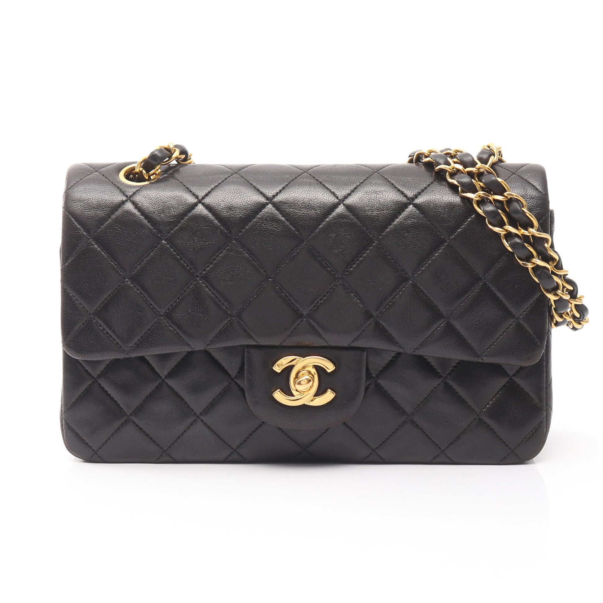 マトラッセ Wフラップ Wチェーンショルダーバッグ ラムスキン ブラック ゴールド金具 シャネル バッグ CHANEL