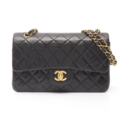 マトラッセ Wフラップ Wチェーンショルダーバッグ ラムスキン ブラック ゴールド金具 シャネル バッグ CHANEL