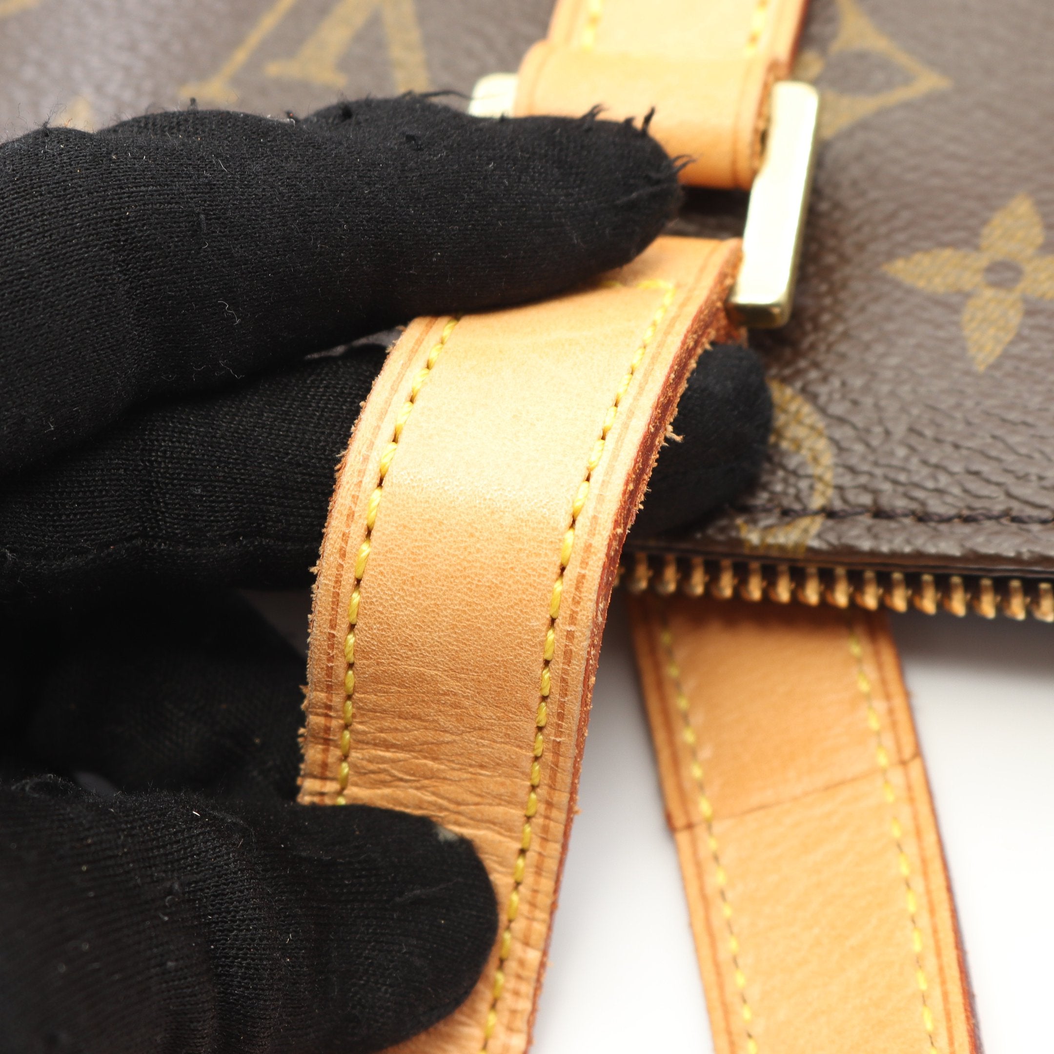 カバピアノ モノグラム ショルダーバッグ PVC レザー ブラウン ルイ