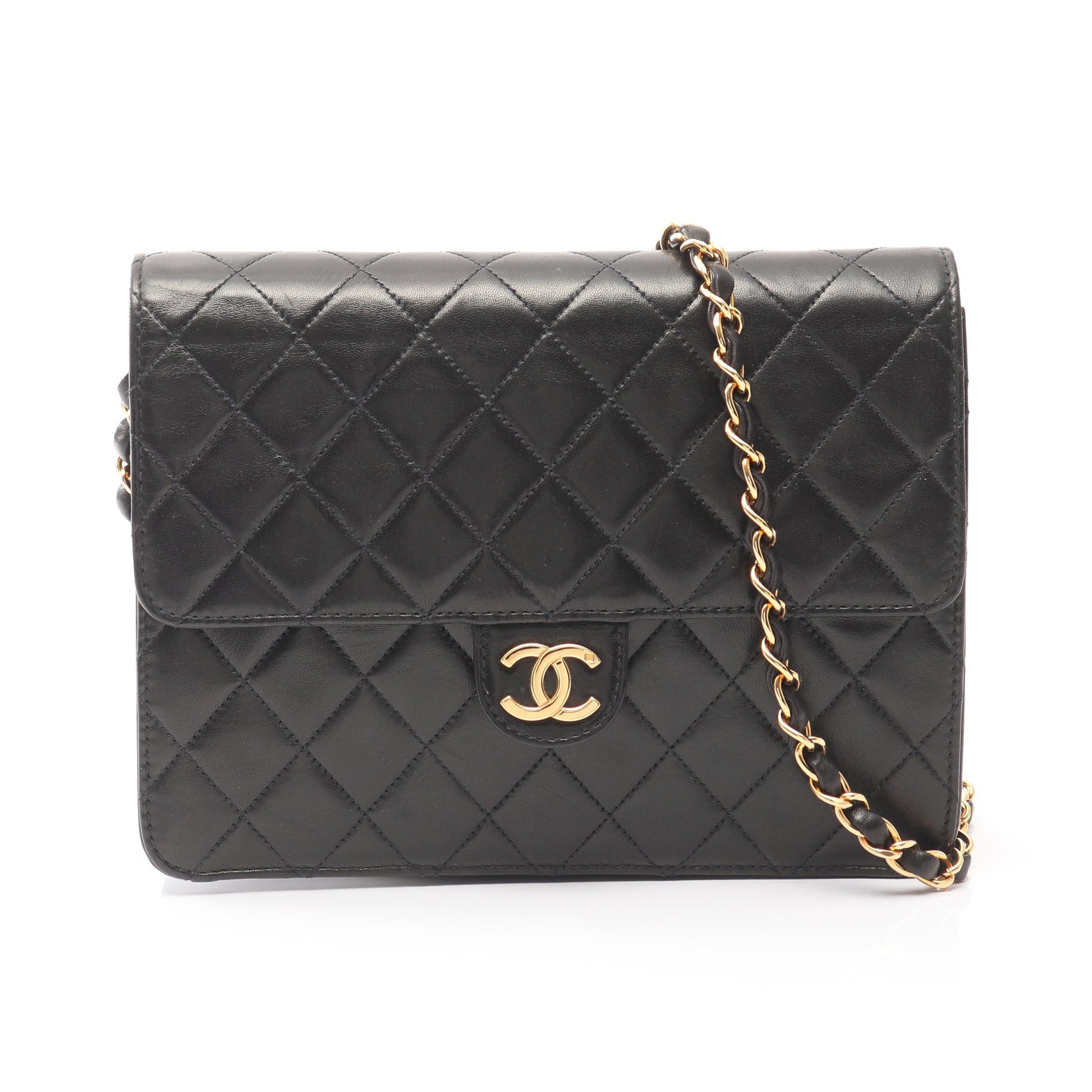 マトラッセ シングルフラップ チェーンショルダーバッグ ラムスキン ブラック ゴールド金具 シャネル バッグ CHANEL