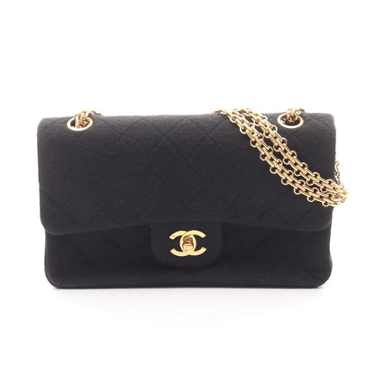 マトラッセ Wフラップ Wチェーンショルダーバッグ コットンジャージー ブラック ゴールド金具 シャネル バッグ CHANEL
