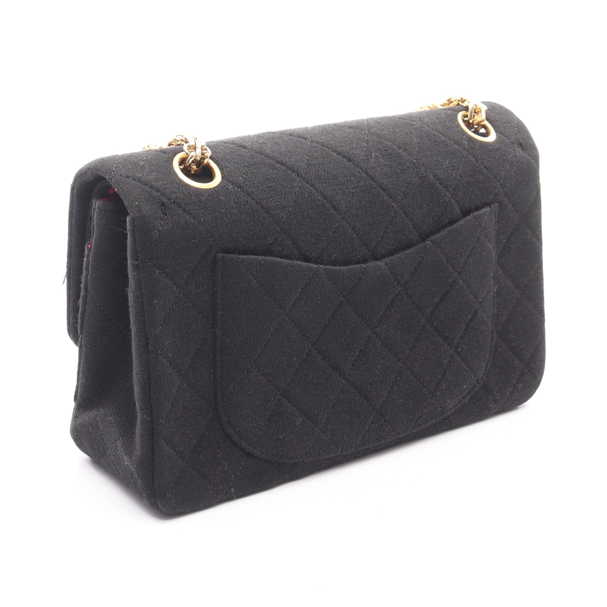 マトラッセ Wフラップ Wチェーンショルダーバッグ コットンジャージー ブラック ゴールド金具 シャネル バッグ CHANEL