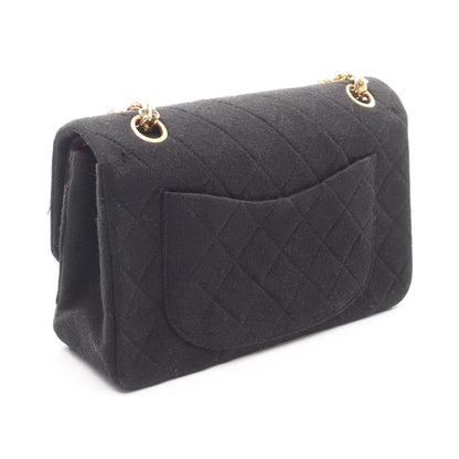 マトラッセ Wフラップ Wチェーンショルダーバッグ コットンジャージー ブラック ゴールド金具 シャネル バッグ CHANEL