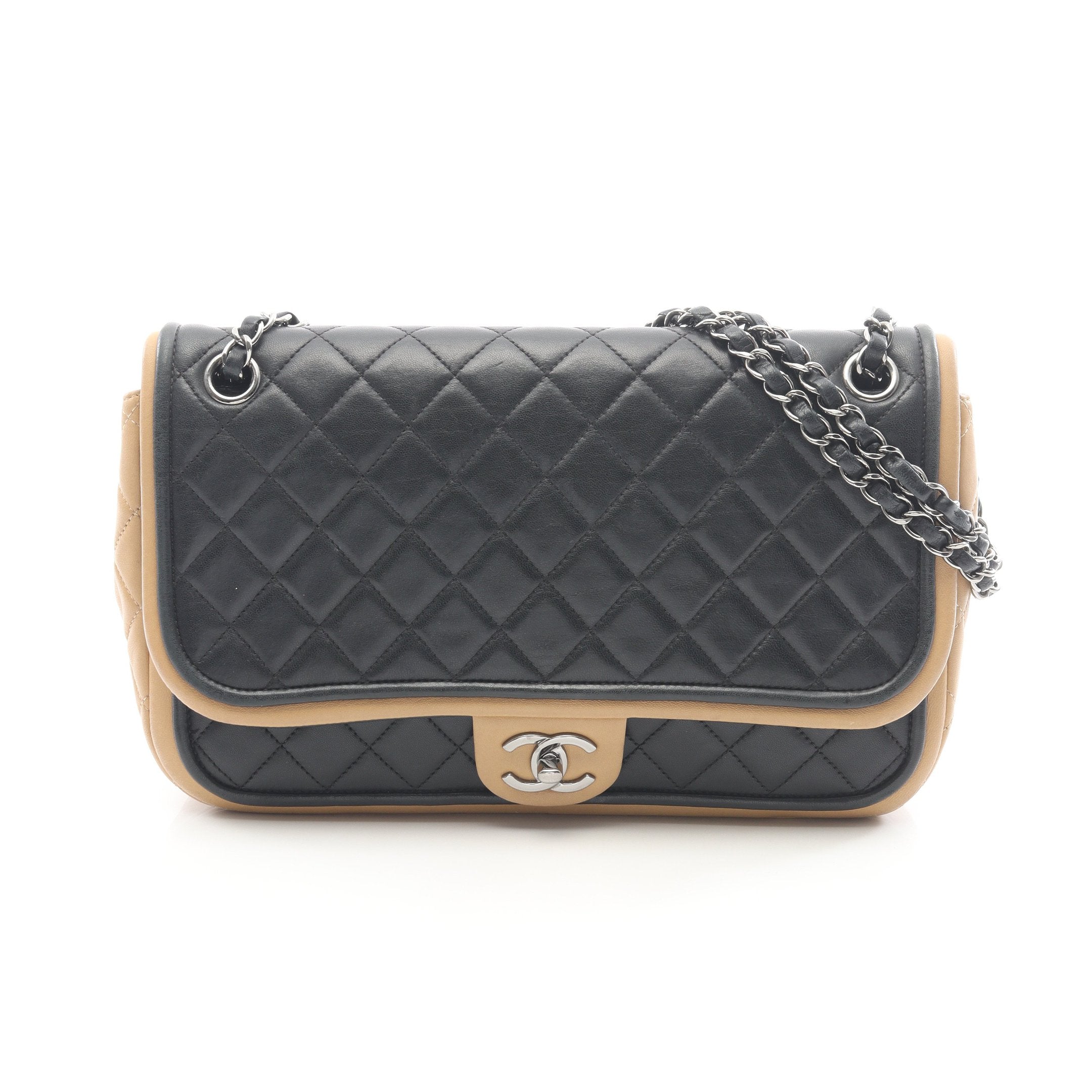 マトラッセ バイカラー Wチェーンショルダーバッグ ラムスキン