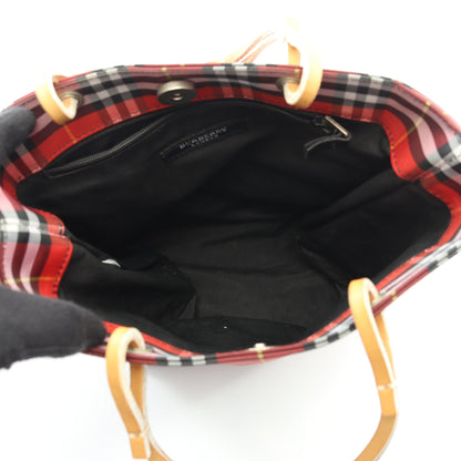 ノバチェック ハンドバッグ キャンバス レザー レッド ライトブラウン マルチカラー バーバリー バッグ BURBERRY