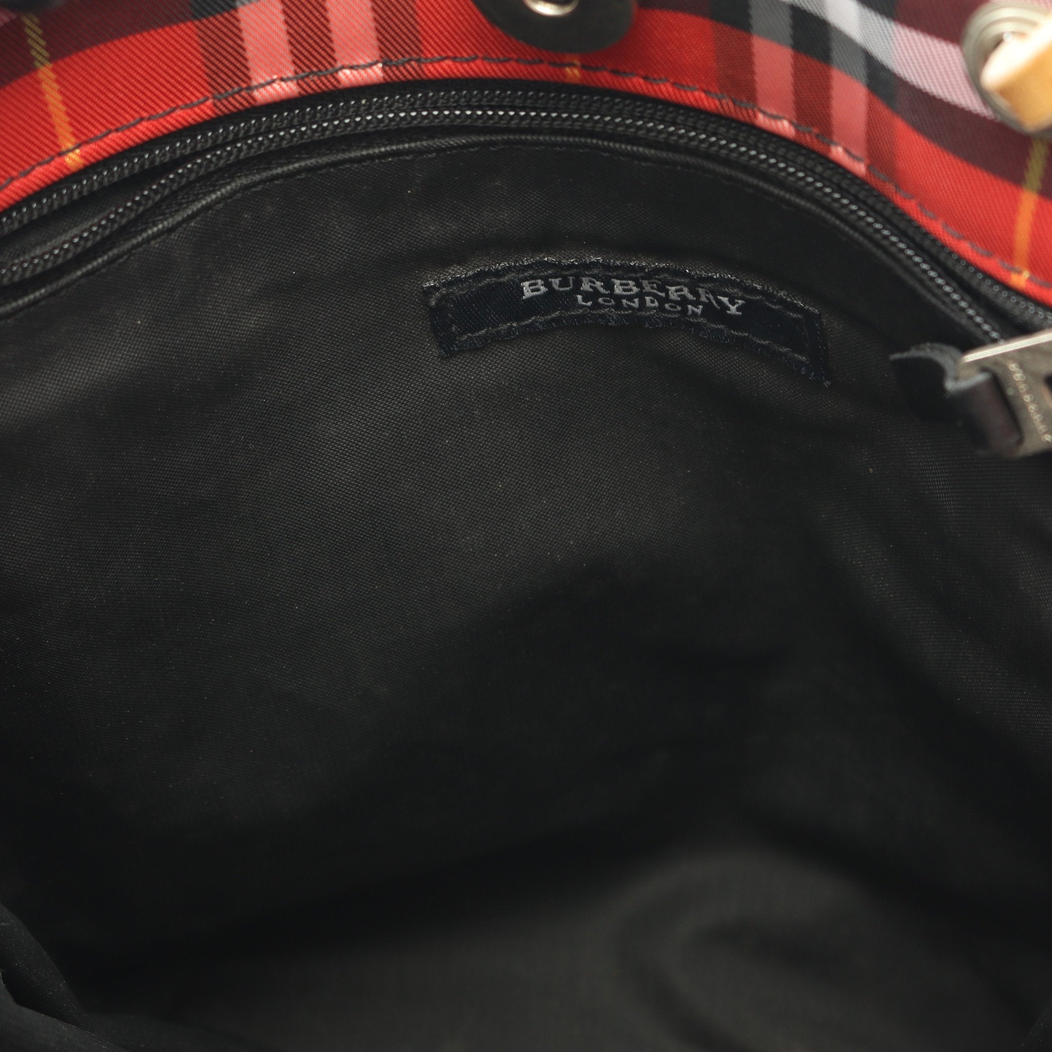 ノバチェック ハンドバッグ キャンバス レザー レッド ライトブラウン