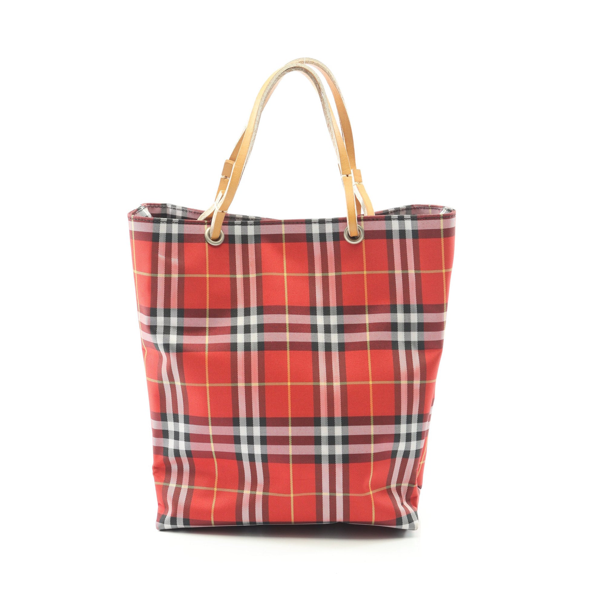 ノバチェック ハンドバッグ キャンバス レザー レッド ライトブラウン マルチカラー バーバリー バッグ BURBERRY