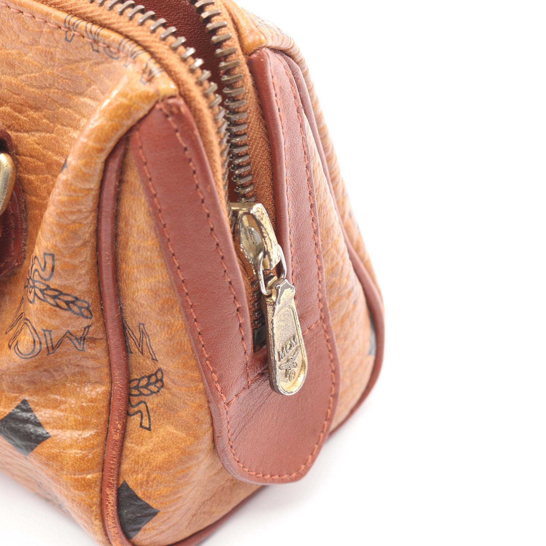 MCM ハンドバッグ ミニボストン ヴィセトス ブラウン 総柄 PVC ヴィセトス ハンドバッグ ミニボストンバッグ PVC レザー ライト