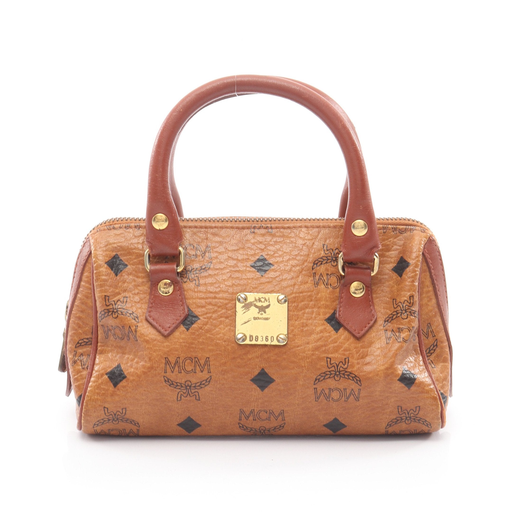 良品 エムシーエム ヴィセトス レザー ミニボストンバッグ 金具付き