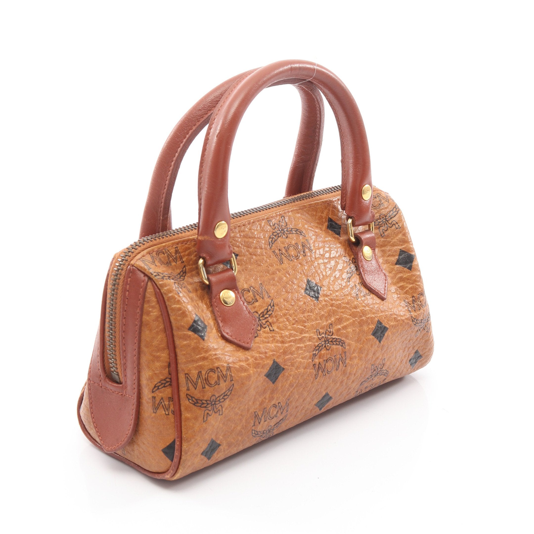 ダイヤル付き✨MCM ボストン バック ヴィセトス柄 レザー ブラウン 大容量 MCM（エムシーエム） エム シー エム ヴィセトス ロゴグラム