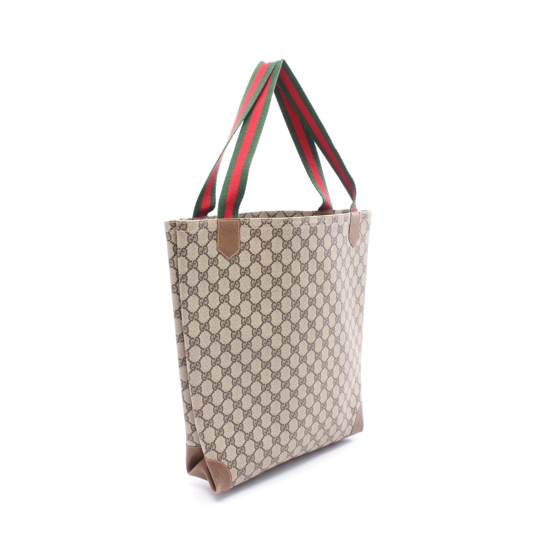 オールドグッチ GGプラス シェリーライン ハンドバッグ トートバッグ PVC レザー ベージュ ブラウン グッチ バッグ GUCCI