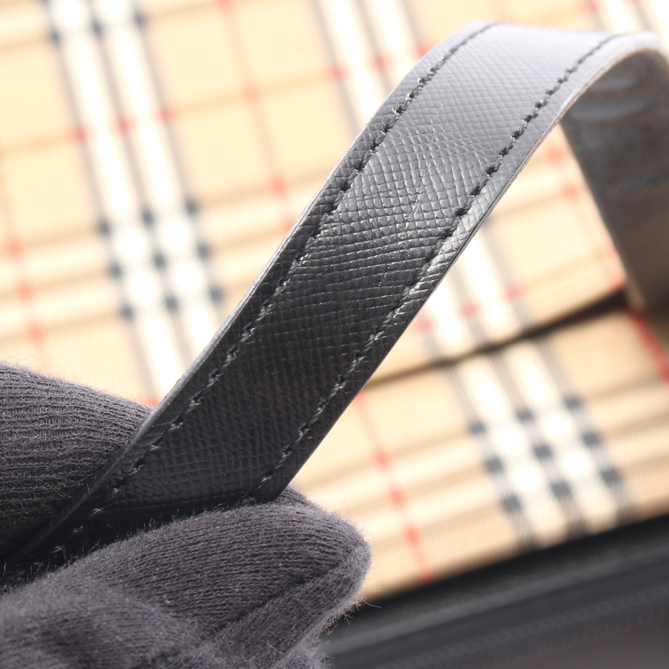 ノバチェック ハンドバッグ キャンバス レザー ベージュ ブラック