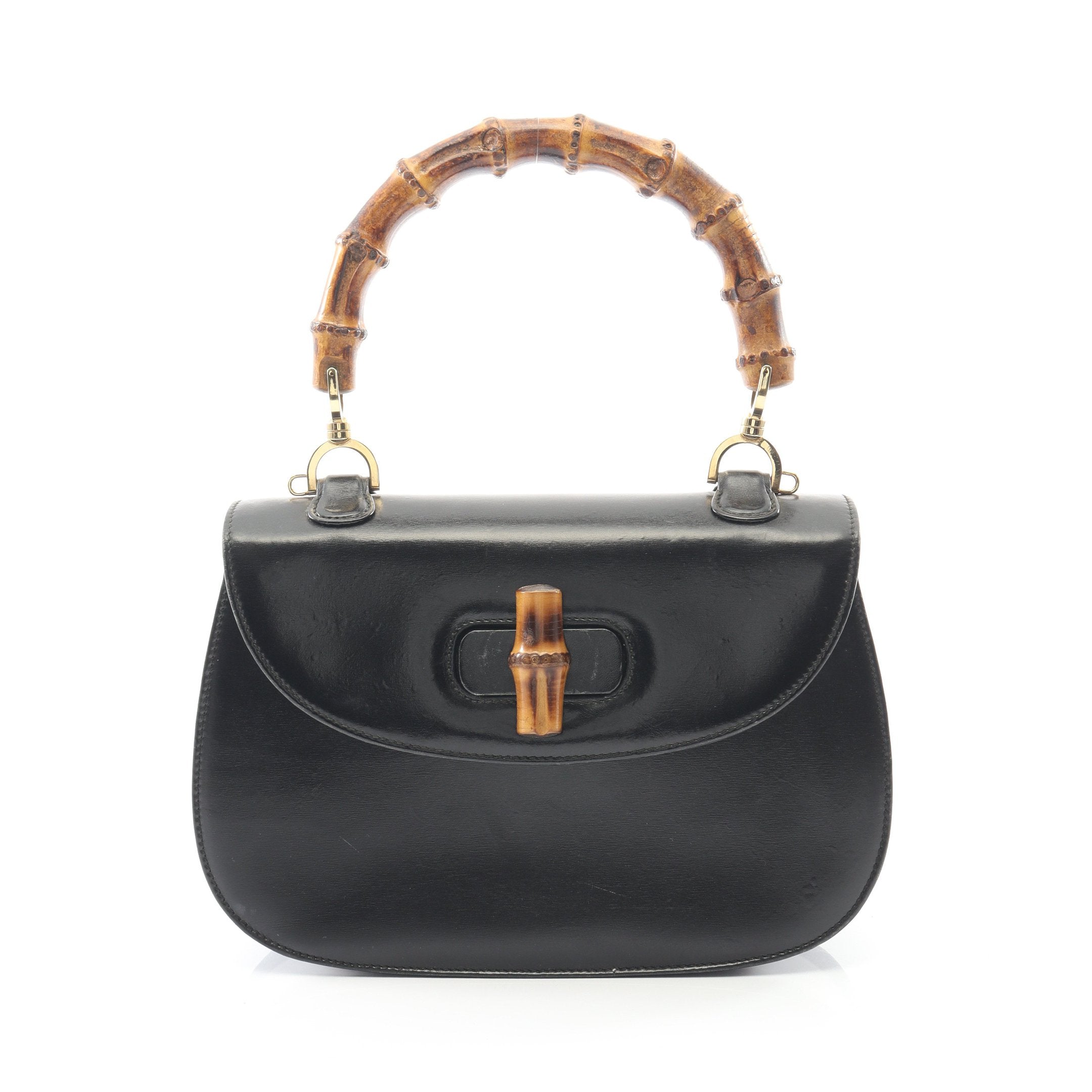 ✨GUCCI✨ハンドバッグ バンブー ロゴ レザー ブラック GUCCI グッチ 木製バンブー ワンショルダー レザー ハンドバッグ ブラック