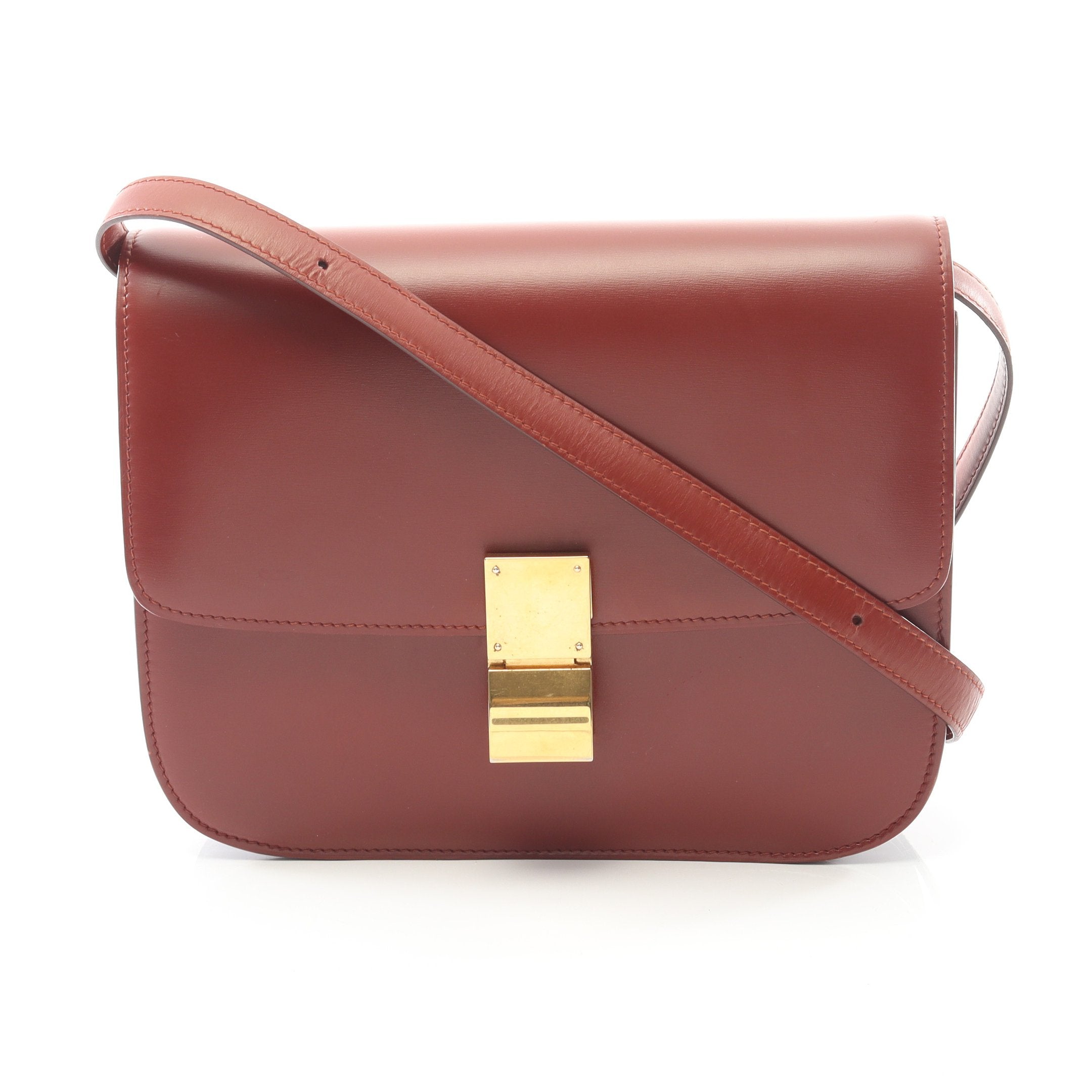 クラシックボックス ミディアム ショルダーバッグ レザー レッド