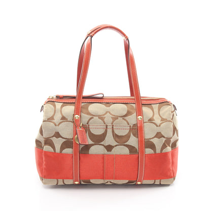 シグネチャー ハンドバッグ ミニボストンバッグ キャンバス レザー カーキベージュ オレンジレッド コーチ バッグ COACH