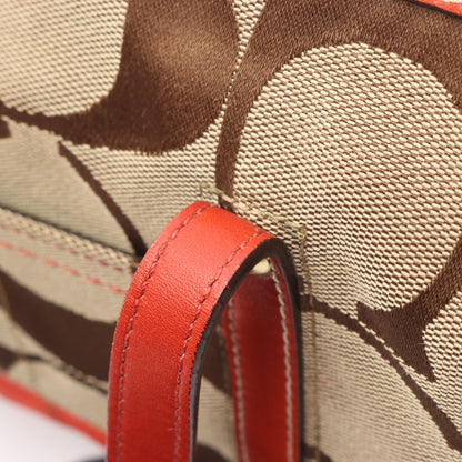 シグネチャー ハンドバッグ ミニボストンバッグ キャンバス レザー カーキベージュ オレンジレッド コーチ バッグ COACH