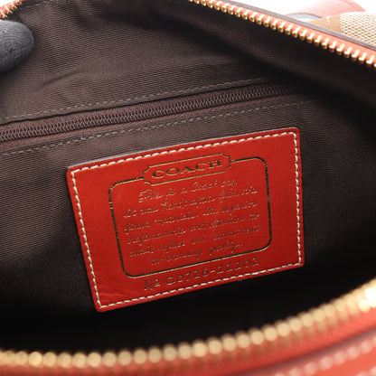 シグネチャー ハンドバッグ ミニボストンバッグ キャンバス レザー カーキベージュ オレンジレッド コーチ バッグ COACH