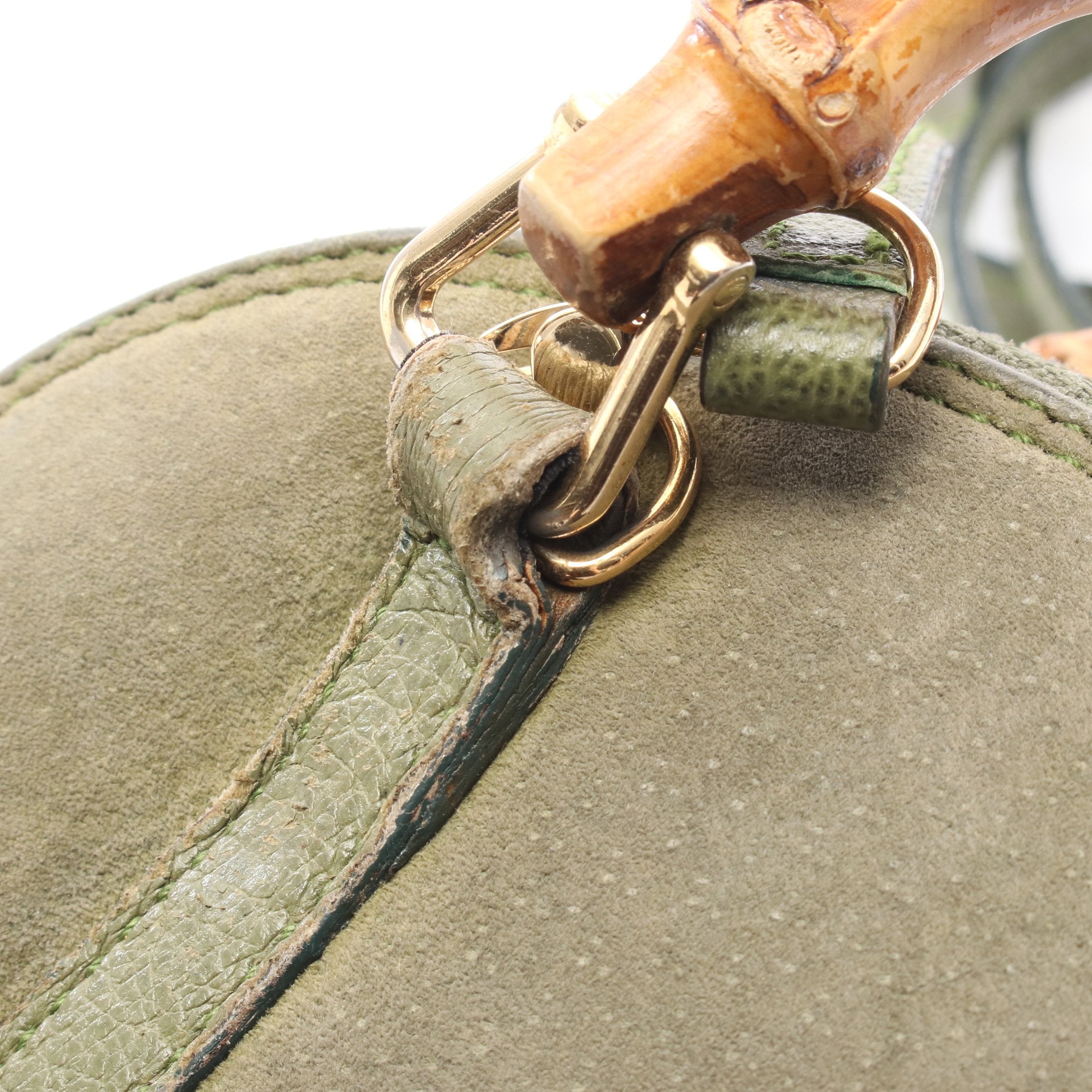 バンブー ハンドバッグ スエード カーキグリーン 2WAY グッチ – RECLO
