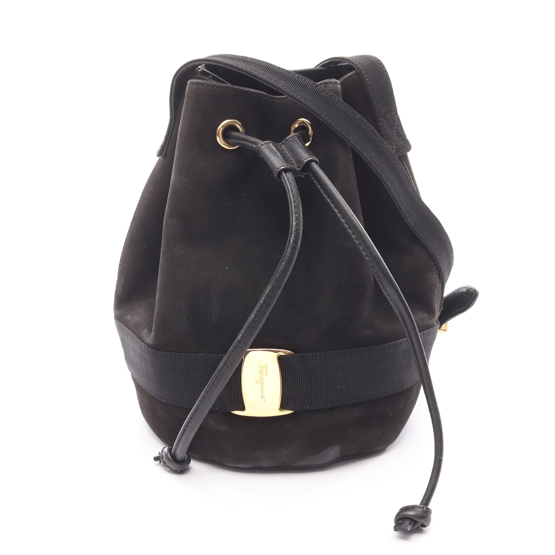 ヴァラ 巾着 ショルダーバッグ スエード ブラック サルヴァトーレフェラガモ バッグ Salvatore Ferragamo