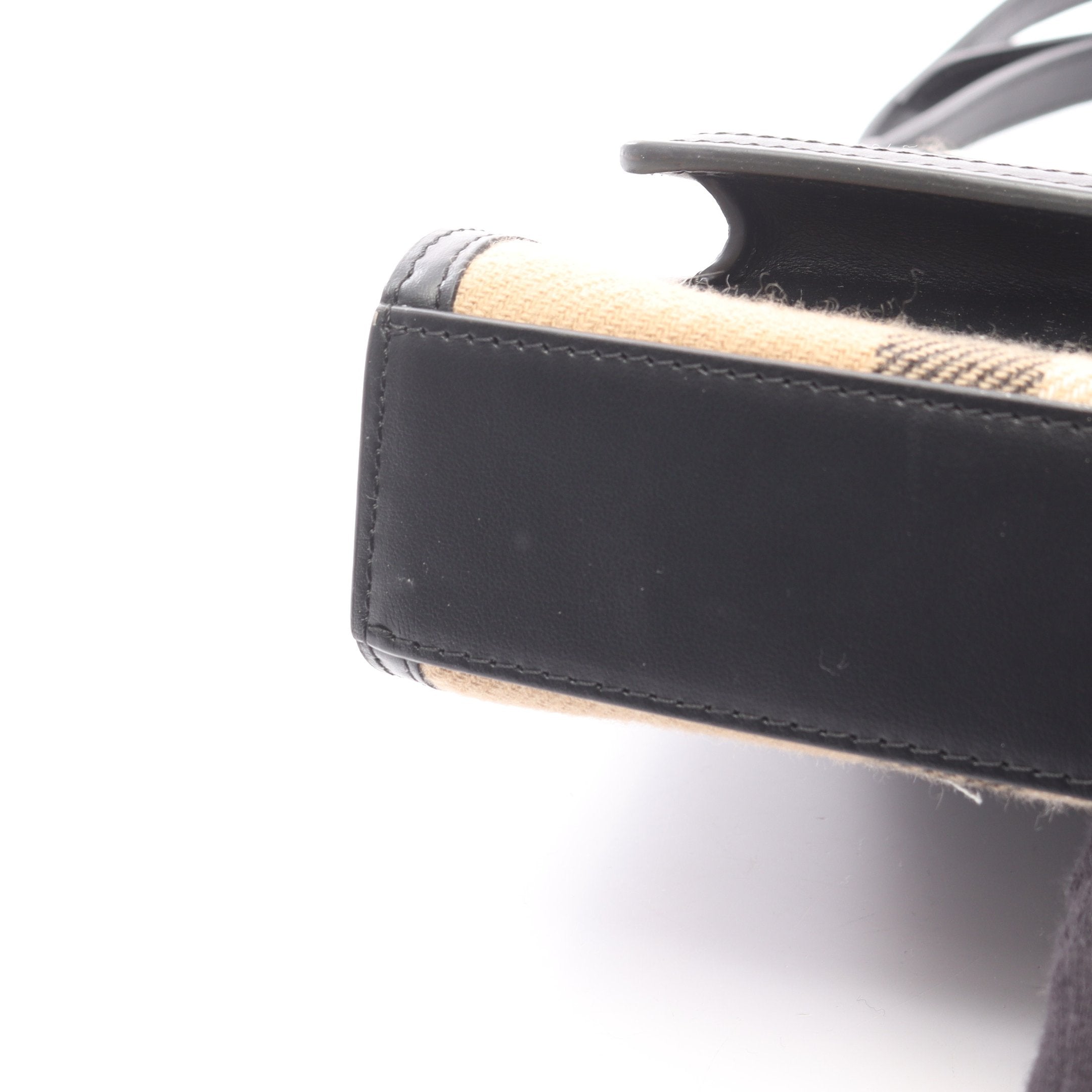 ミニ ポケットバッグ ハンドバッグ チェック カシミヤ レザー ベージュ