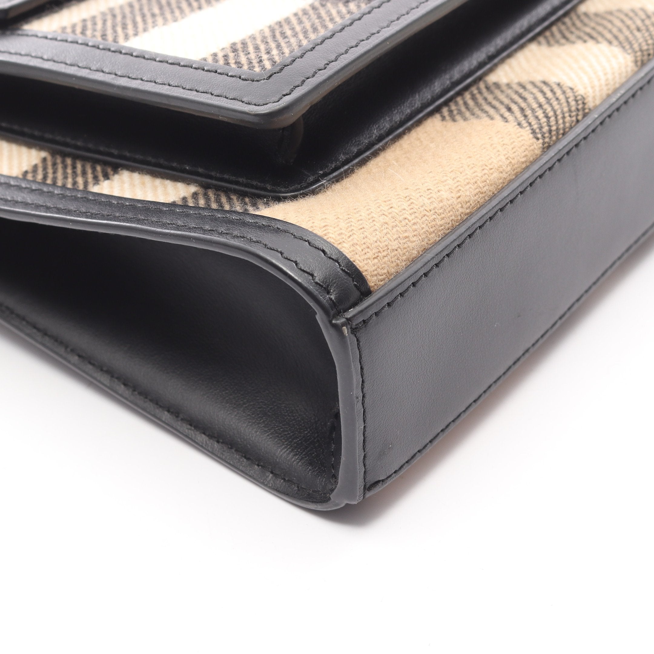 ミニ ポケットバッグ ハンドバッグ チェック カシミヤ レザー ベージュ