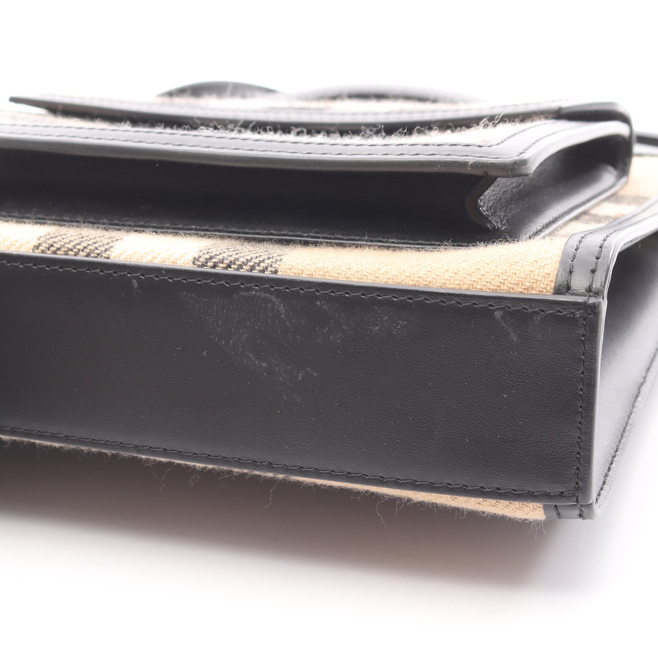 ミニ ポケットバッグ ハンドバッグ チェック カシミヤ レザー ベージュ