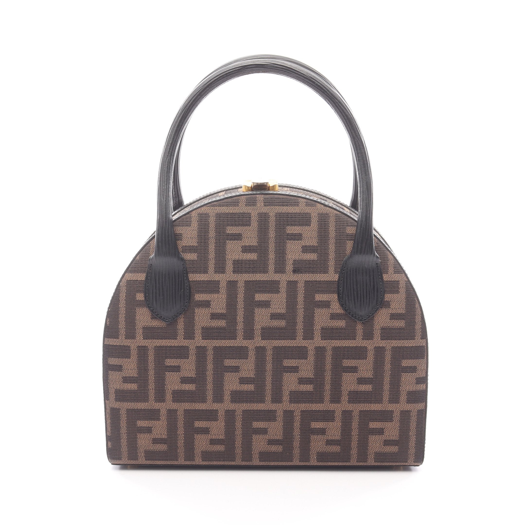 ズッカ ハンドバッグ キャンバス レザー ブラウン ブラック フェンディ