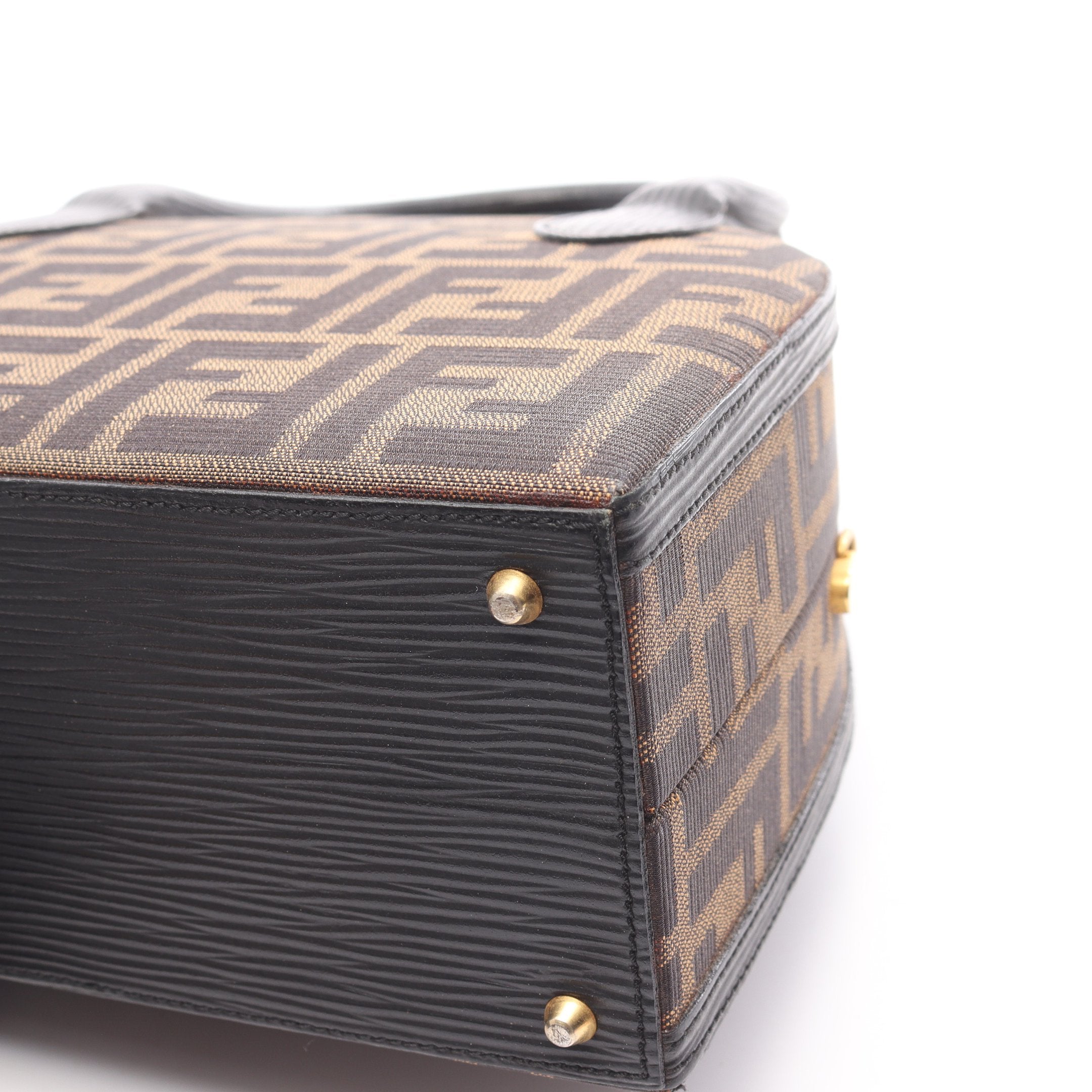 ズッカ ハンドバッグ キャンバス レザー ブラウン ブラック フェンディ