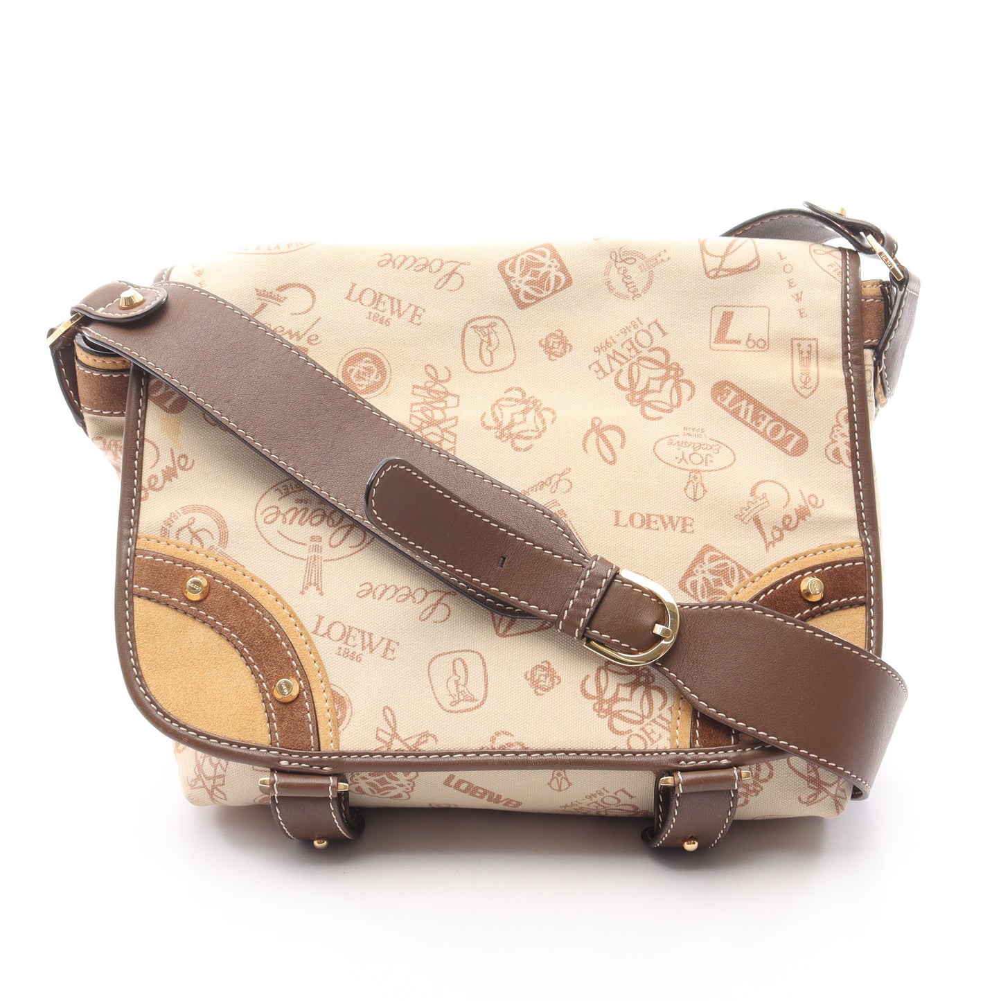 160 ANIVERSARIO ショルダーバッグ キャンバス スエード レザー アイボリー ブラウン ロエベ バッグ LOEWE