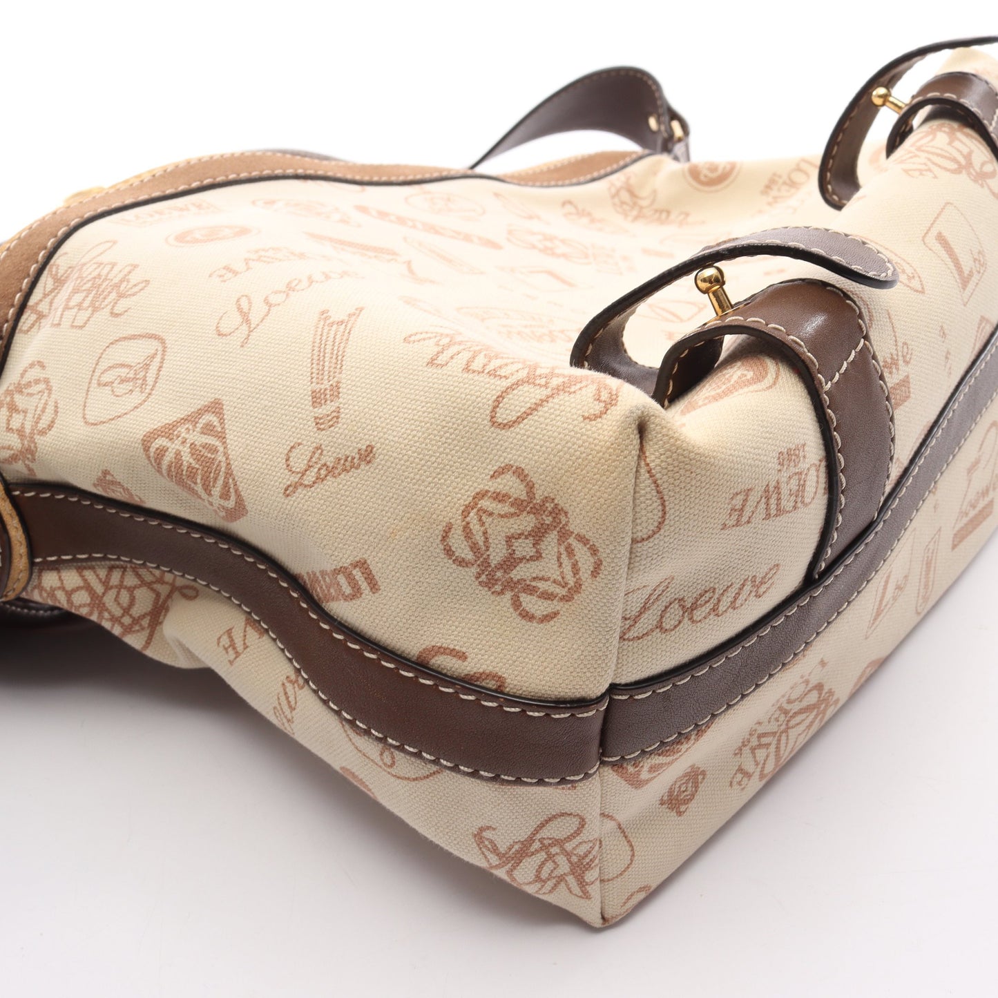 160 ANIVERSARIO ショルダーバッグ キャンバス スエード レザー アイボリー ブラウン ロエベ バッグ LOEWE