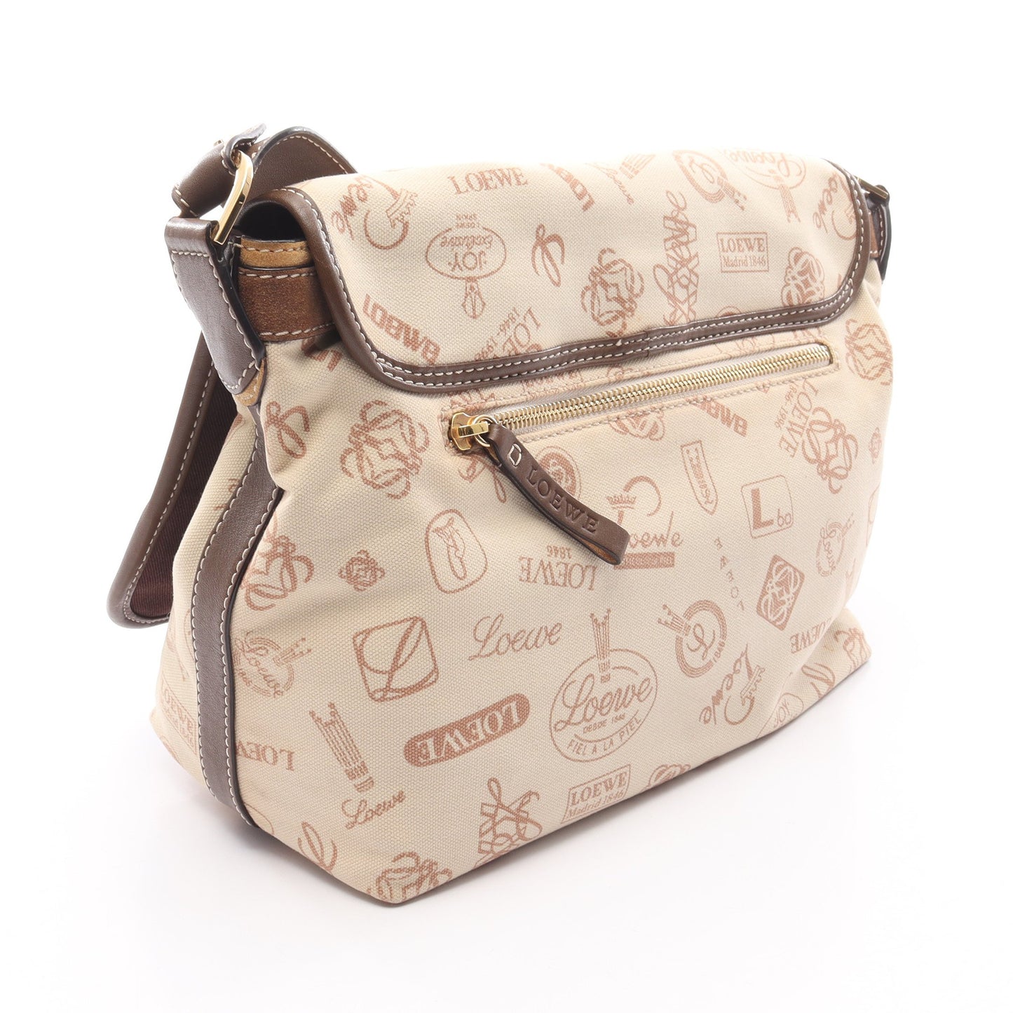 160 ANIVERSARIO ショルダーバッグ キャンバス スエード レザー アイボリー ブラウン ロエベ バッグ LOEWE