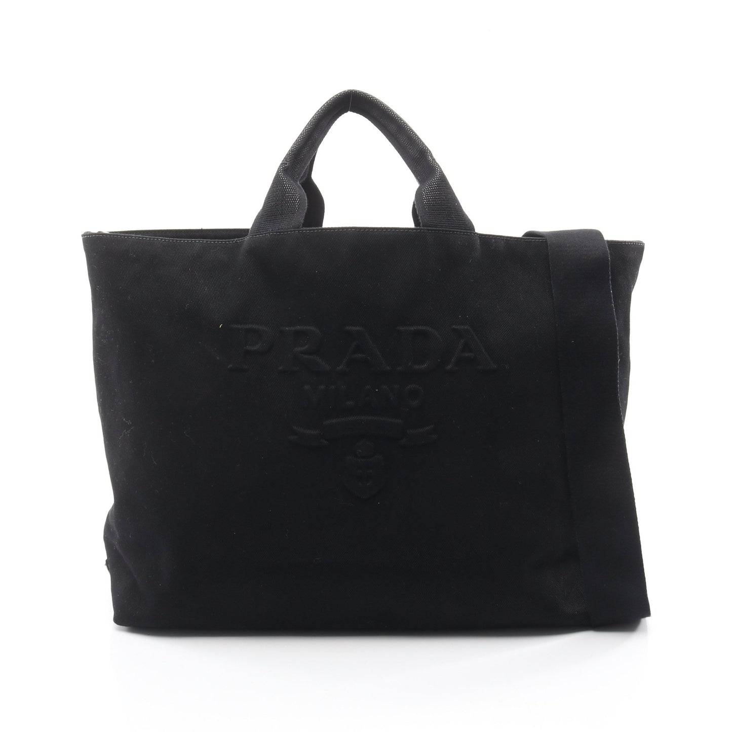 ドリル ハンドバッグ トートバッグ キャンバス ブラック 2WAY プラダ バッグ PRADA