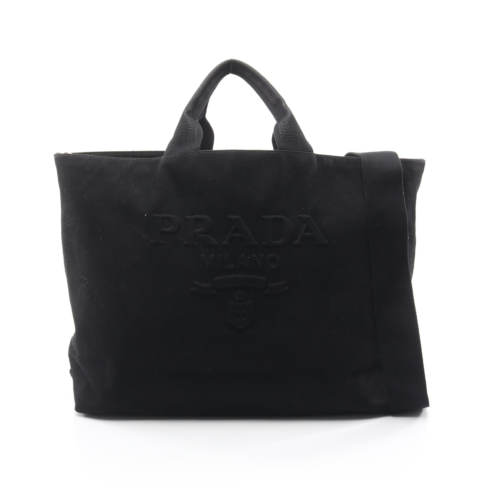 ドリル ハンドバッグ トートバッグ キャンバス ブラック 2WAY プラダ バッグ PRADA