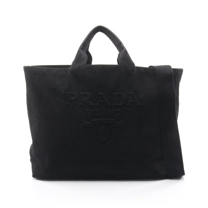 ドリル ハンドバッグ トートバッグ キャンバス ブラック 2WAY プラダ バッグ PRADA